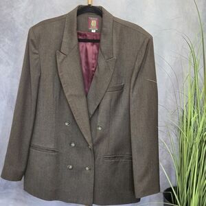 Vintage Women's Brown Heather Double-Breasted Blazer Sz 18